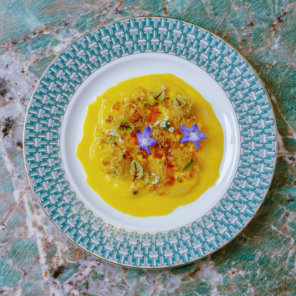 soup on blue porcelain plate from tiffany and co blue box cafe in causeway bay, a new restaurant opening in June 2026