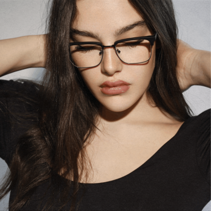 woman wearing prescription eye glasses in hong kong